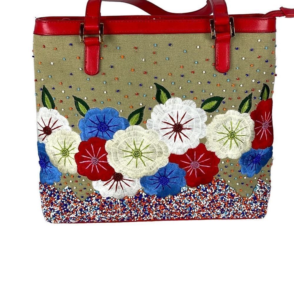 Vintage ERMO Embroidered Heavily Beaded Floral Shoulder Bag Purse Top Zip - Picture 2 of 16